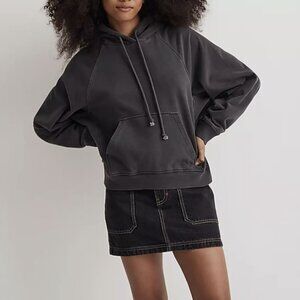Madewell Terry Relaxed Raglan-Sleeve Hooded Sweatshirt, Black Coal, Medium